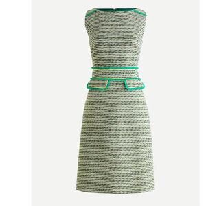 J.CREW Green Tweed Sheath Dress with neon piping & fringe Size 2 Style AO699